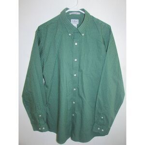 LL Bean Men's Shirt Large Green Check Plaid Button Up Wrinkle-Free Traditional